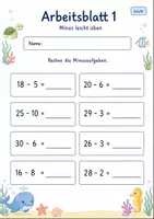 Vorschau - Arbeitsblätter - Minusaufgaben üben bis 100 | Mathematik Klasse 2 | 7 Arbeitsblätter als PDF - Seite 1