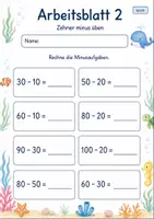 Vorschau - Arbeitsblätter - Minusaufgaben üben bis 100 | Mathematik Klasse 2 | 7 Arbeitsblätter als PDF - Seite 2