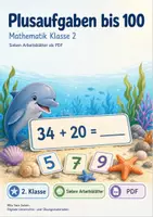 Vorschau - Arbeitsblätter - Plusaufgaben bis 100 | Mathematik Klasse 2 | 7 Arbeitsblätter als PDF - Deckblatt