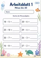 Vorschau - Arbeitsblätter - Minusaufgaben bis 100 | Mathematik Klasse 2 | 7 Arbeitsblätter als PDF - Seite 1
