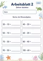 Vorschau - Arbeitsblätter - Minusaufgaben bis 100 | Mathematik Klasse 2 | 7 Arbeitsblätter als PDF - Seite 2