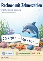 Vorschau - Arbeitsblätter - Rechnen mit Zehnerzahlen | Mathematik Klasse 2 | 7 Arbeitsblätter als PDF - Deckblatt