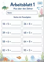 Vorschau - Arbeitsblätter - Zehnerübergang bis 100 | Mathematik Klasse 2 | 7 Arbeitsblätter als PDF - Seite 1