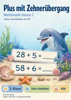 Vorschau - Arbeitsblätter - Plus mit Zehnerübergang | Mathematik Klasse 2 | 7 Arbeitsblätter als PDF - Deckblatt