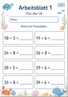 Vorschau - Arbeitsblätter - Plus mit Zehnerübergang | Mathematik Klasse 2 | 7 Arbeitsblätter als PDF - Seite 1