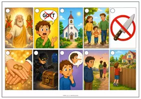 Vorschau - Stundenentwürfe - Klangbild 10 Gebote Grundschule- zuhören, erkennen & zuordnen | Moses 10 Gebote | Religion Grundschule | Religionsunterricht | Vertretungsstunde - Seite 3