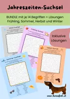 Vorschau - Arbeitsblätter - Jahreszeitensuchsel-Bundle - je 14 Begriffe + Lösungen - Deckblatt