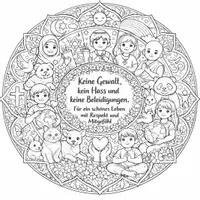 Vorschau - Mal- und Bastelvorlagen - Ausmalbild und Fantasiereise gegen Gewalt und Hass, mit Quiz zum Mandala. - Seite 1