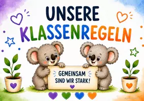 Vorschau - Bildkarten - Klassenregeln Koala in verschiedenen Farben 1.Kl-4.Kl - Deckblatt
