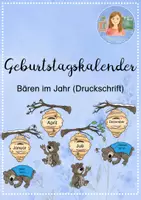 Vorschau - Mal- und Bastelvorlagen - Geburtstagskalender Bären im Jahr (Druckschrift) - Deckblatt