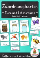 Vorschau - Spiele - Lebensräume Tiere – Zuordnungskarten Erde, Luft, Wasser | 24 Tiere | differenziert Kita bis Klasse 1 | DaZ - Deckblatt