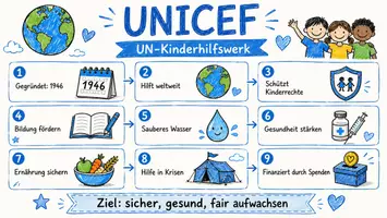 Vorschau - Arbeitsblätter - AB mit Fragen zum Thema "UNICEF" + Lösungsblatt + Infografik - Seite 1