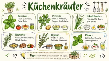 Vorschau - Arbeitsblätter - AB mit Fragen zum Thema "Küchenkräuter" + Lösungsblatt + Mindmap + Infografik - Seite 1
