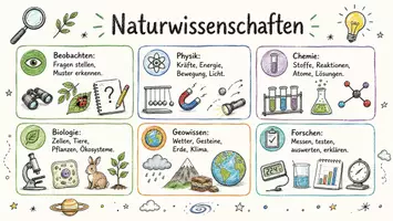 Vorschau - Arbeitsblätter - AB mit Fragen zum Thema "Naturwissenschaften" + Lösungsblatt + Mindmap + Infografiken - Seite 1