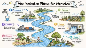 Vorschau - Arbeitsblätter - Arbeitsblätter zum Thema "Was bedeuten Flüsse für Menschen?" + Lösung & MP3 + Mindmap + Infografiken - Seite 1