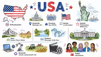 Vorschau - Arbeitsblätter - Arbeitsblatt "USA" + Onlineübung & MP3 + Mindmap + Infografik - Seite 1