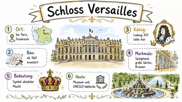 Vorschau - Arbeitsblätter - AB mit Fragen zum Thema "Schloss Versailles" + Lösungsblatt + Mindmap + Infografik - Seite 1