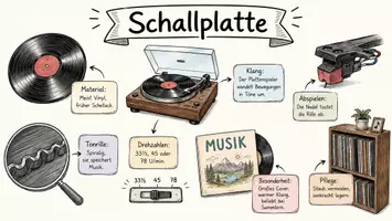 Vorschau - Arbeitsblätter - AB mit Fragen zum Thema "Schallplatte" + Lösungsblatt + Infografik - Seite 1