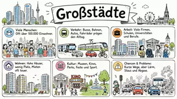 Vorschau - Arbeitsblätter - Arbeitsblätter zum Thema "Großstädte" + Lösung & MP3 + Mindmap + Infografik - Seite 1