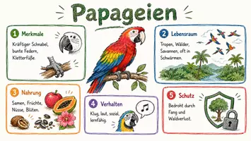 Vorschau - Arbeitsblätter - Arbeitsblatt "Papageien" + Onlineübung & MP3 + Mindmap + Infografik - Seite 1