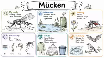 Vorschau - Arbeitsblätter - Arbeitsblatt "Mücken" + Onlineübung & MP3 + Infografik - Seite 1