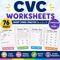 Voorbeeld - CVC Words Workbook – English Phonics Worksheets - Voorblad