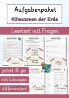 Vorschau - Arbeitsblätter - Klimazonen der Erde Lesetext einfach verständlich mit Aufgaben + Lösungen und Wortspeicher Leseverstehen - Deckblatt