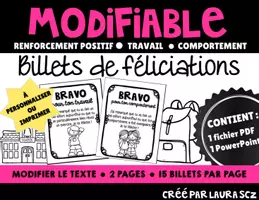 Aperçu - Autre type de ressources - Billets de félicitations modifiables - Renforcement positif - PDF + PPTX - Page 2