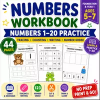 Voorbeeld - Numbers 1–20 Workbook – Tracing, Counting and Writing - Voorblad