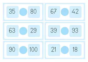Aperçu - Cartes d'exercices - Plus grand ou plus petit jusqu'à 100 - Page de couverture