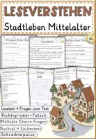 Vorschau - Arbeitsblätter - Leseverständnis Arbeitsblätter - Stadtleben Mittelalter Klasse 4-6 - Deckblatt