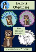 Vorschau - Mal- und Bastelvorlagen - Buttons Otter – Klassentier Otterklasse | 4 Vorlagen zum Ausmalen & Basteln - Deckblatt