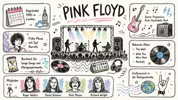 Vorschau - Arbeitsblätter - AB mit Fragen zum Thema "Pink Floyd" + Lösungsblatt + Mindmap + Infografik - Seite 1