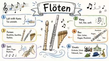 Vorschau - Arbeitsblätter - AB mit Fragen zum Thema "Flöten" + Lösungsblatt + Mindmap + Infografik - Seite 1