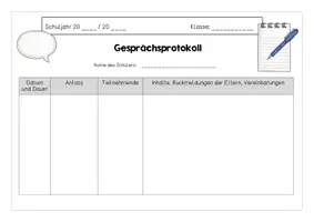 Vorschau - Lehrpläne/Lehrermaterial - Elterngespräche - Gesprächsprotokoll - Seite 1