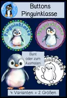 Vorschau - Mal- und Bastelvorlagen - Buttons Pinguin – Klassentier Pinguinklasse | 4 Vorlagen zum Ausmalen & Basteln - Deckblatt