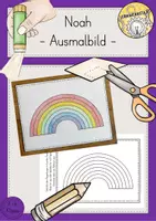 Vorschau - Mal- und Bastelvorlagen - Regenbogen Noah Ausmalbild - Deckblatt