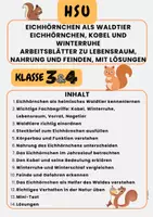 Vorschau - Arbeitsblätter - Eichhörnchen als Waldtier Eichhörnchen, Kobel und Winterruhe Arbeitsblätter zu Lebensraum, Nahrung und Feinden, mit Lösungen Klasse 3 & Klasse 4 - Deckblatt