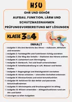 Vorschau - Arbeitsblätter - Ohr und Gehör Aufbau, Funktion, Lärm und Schutzmaßnahmen Prüfungsvorbereitung mit Lösungen Klasse 3 & Klasse 4 - Deckblatt