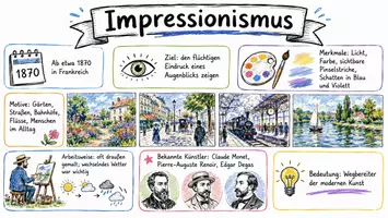 Vorschau - Arbeitsblätter - AB mit Fragen zum Thema "Impressionismus" + Lösungsblatt + Mindmap + Infografiken - Seite 1