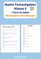 Vorschau - Stundenentwürfe - Mathe Textaufgaben Klasse 3 – Tiere im Wald (30 Aufgaben mit Lösungen) - Deckblatt