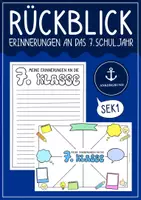 Vorschau - Arbeitsblätter - Mein Rückblick auf die 7. Klasse - Reflexion zum Schuljahresende & Sommerferien - Deckblatt