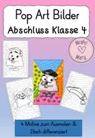Vorschau - Mal- und Bastelvorlagen - Abschluss Klasse 4 Pop Art Ausmalbilder – Kunstprojekt Grundschule (Klasse 4) | Differenziert, 5 Motive - Deckblatt