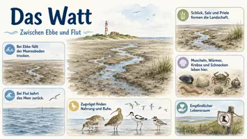 Vorschau - Arbeitsblätter - Arbeitsblatt "Watt (Natur)" + Onlineübung & MP3 + Infografik - Seite 1