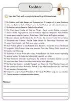Vorschau - Arbeitsblätter - Konditor Lesetext einfach verständlich mit Aufgaben + Lösungen und Wortspeicher Leseverstehen - Seite 3