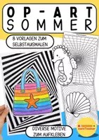 Vorschau - Mal- und Bastelvorlagen - 🏖️Op Art Sommer: Optische Täuschungen & 3D-Effekt – Kreatives Kunstprojekt zum Ausmalen & Basteln vor den Sommerferien Klasse 1-4 - Deckblatt