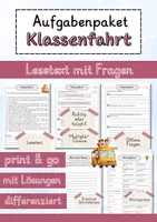 Vorschau - Arbeitsblätter - Klassenfahrt Lesetext einfach verständlich mit Aufgaben + Lösungen und Wortspeicher Leseverstehen - Deckblatt