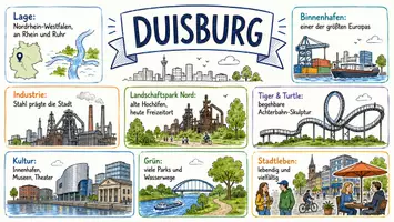 Vorschau - Arbeitsblätter - AB mit Fragen zum Thema "Duisburg" + Lösungsblatt + Infografik - Seite 1