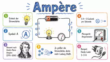 Vorschau - Arbeitsblätter - AB mit Fragen zum Thema "Ampère" + Lösungsblatt + Infografik - Seite 1