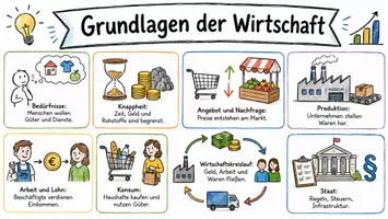 Vorschau - Arbeitsblätter - AB mit Fragen zum Thema "Grundlagen der Wirtschaft" + Lösungsblatt + Mindmap + Infografik - Seite 1